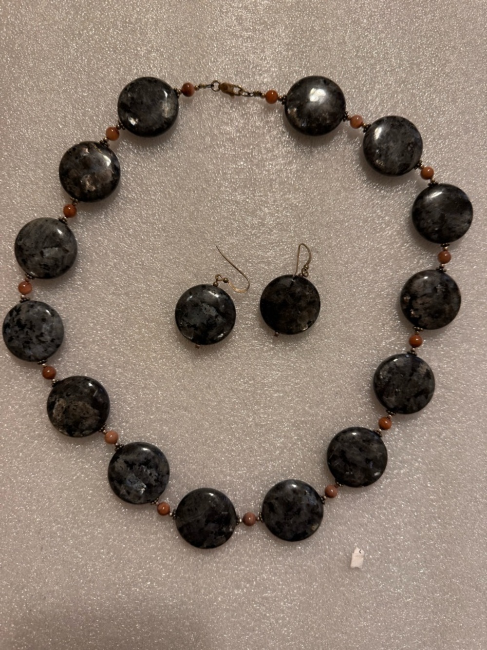 Black Labradorite and Pink Mother of Pearl Necklace and Earrings Set